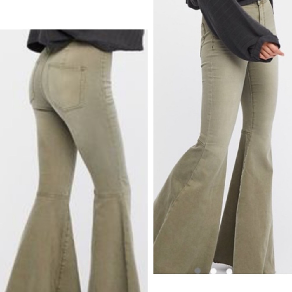 We The Free Just Float On Flare Jeans in Olive